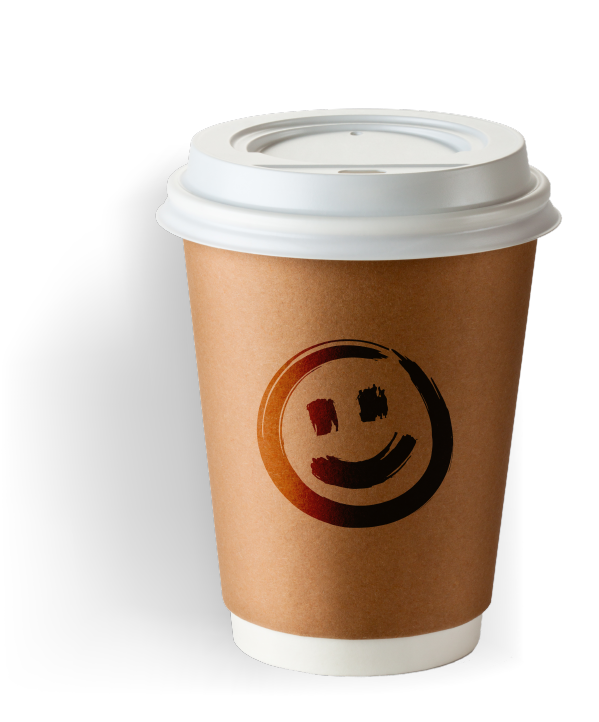 coffee cup graphic with smiling face drawn on it