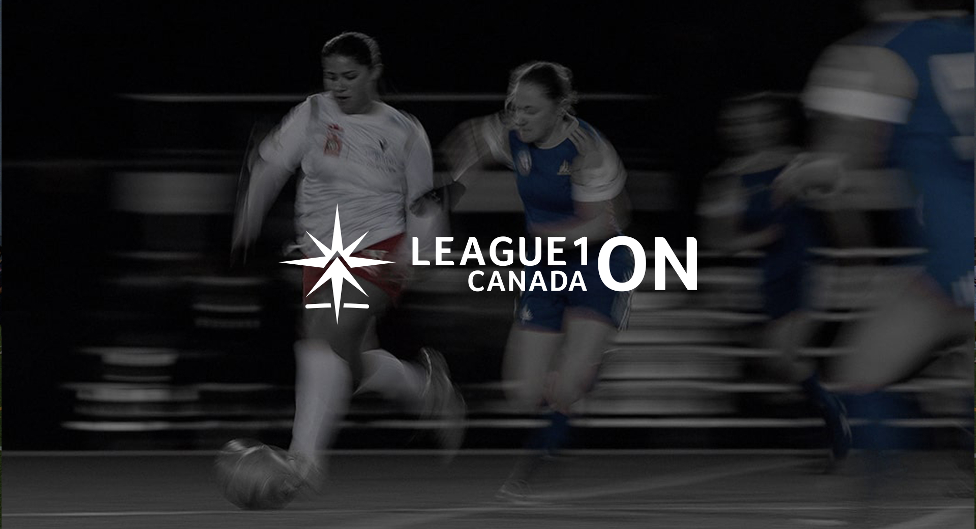 Background graphic with League 1 Ontario's logo in white