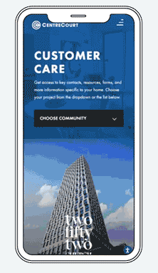 GIF of CentreCourt's new website's project page in mobile view