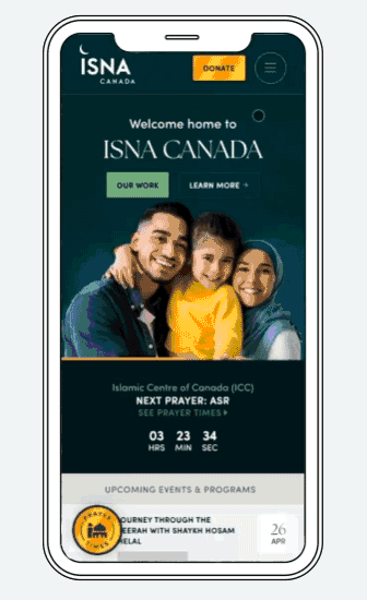 GIF of ISNA Canada's navigation menu in mobile view